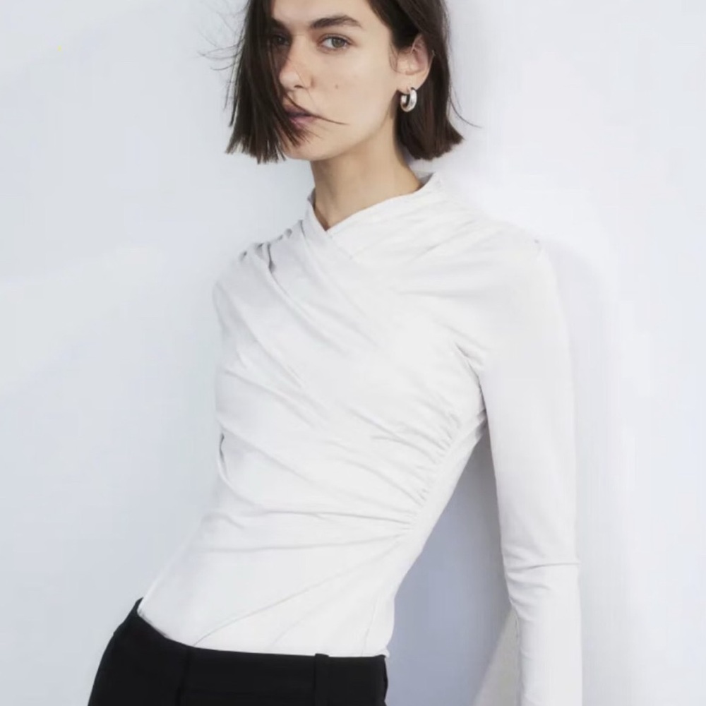 H&M Cream Draped Women's Blouse Jersey Wrap Top